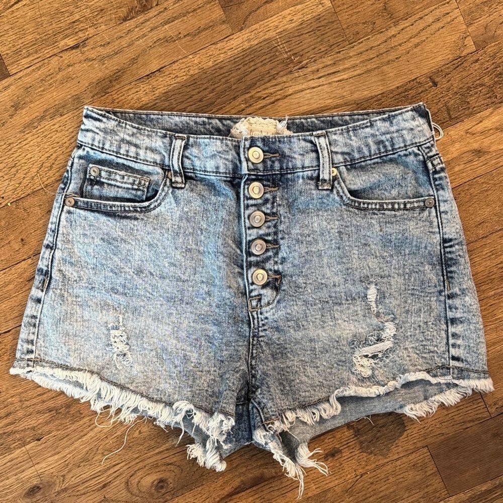 Altar’d State Denim Shorts Womens 27 High Rise Distressed Button Fly Frayed